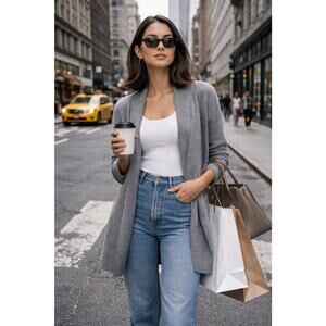 Marled 100% Cashmere Open Cardigan Mid-Length Quiet Luxury Layer Cozycore Sz S